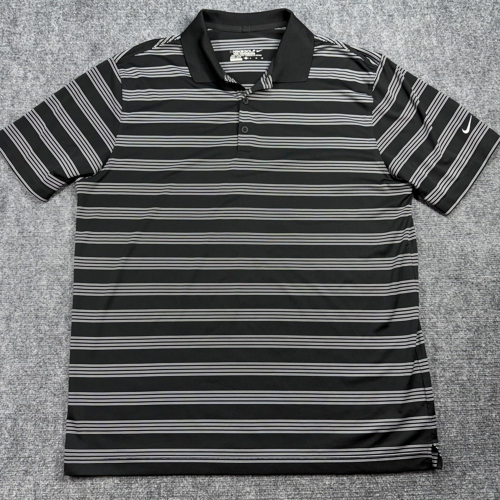 Nike Golf Polo Shirt Mens XL Black Gray Stripe Tour Performance Dri-FIT Athletic